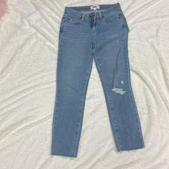 Paige Kylie Straight Leg Crop Jeans Raw Hem Distressed Clare Destructed Sz 26 - Picture 10 of 16